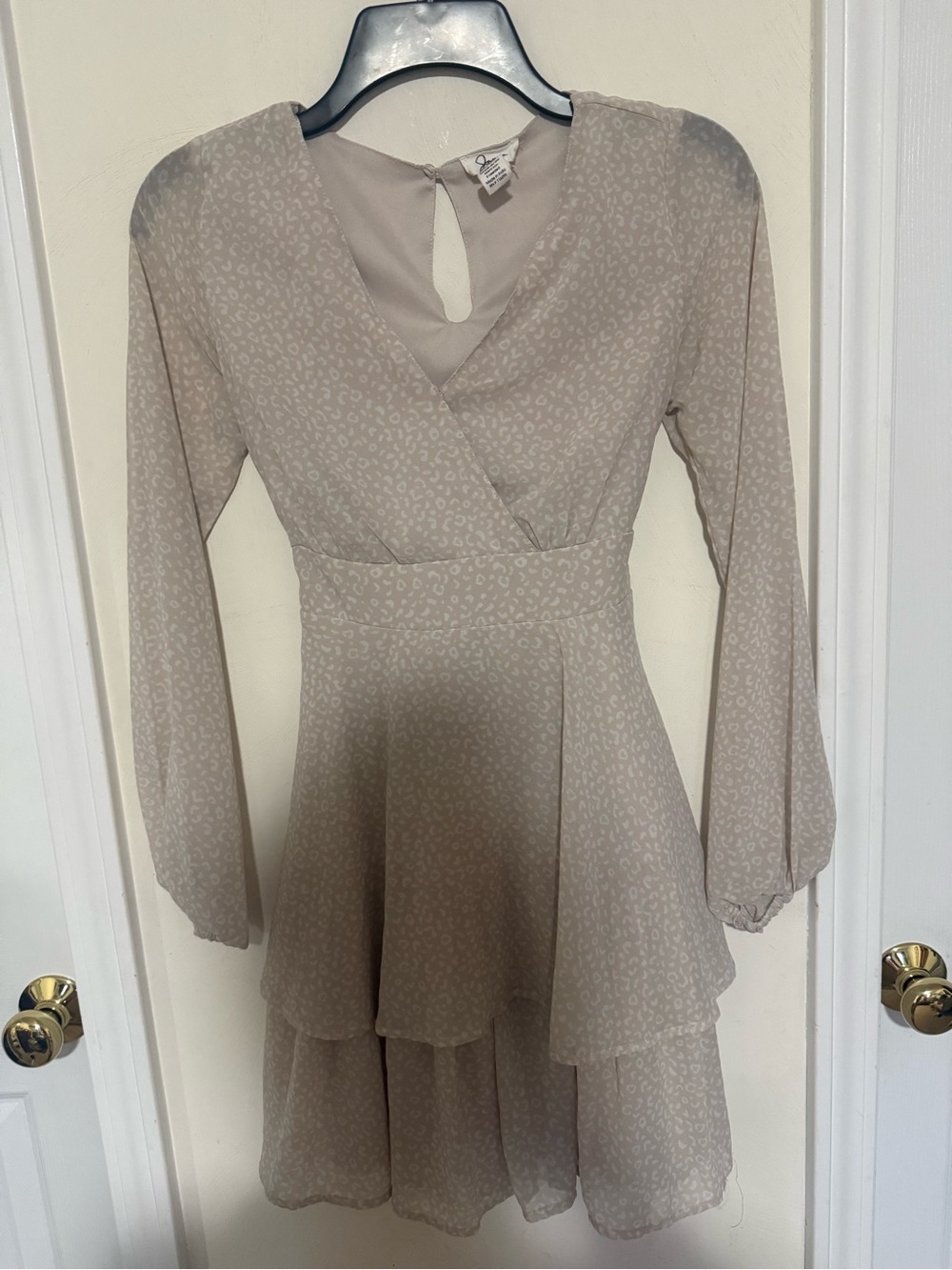 Japna Beige Tiered Long-Sleeve Mini Dress